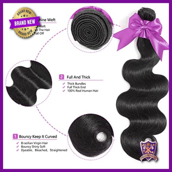 3 Bundle Brazilian Human Hair Extensions 16-20 Inch Body Wave Weave main image 5